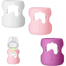 3 Pack Silicone Sleeve for Dr. Brown Wide-Neck Bottle 5 oz, Anti Breakage Bottle Holder for Baby with Tree-Shaped Cutout Design-BPA FreeWhite+Pink+Purple