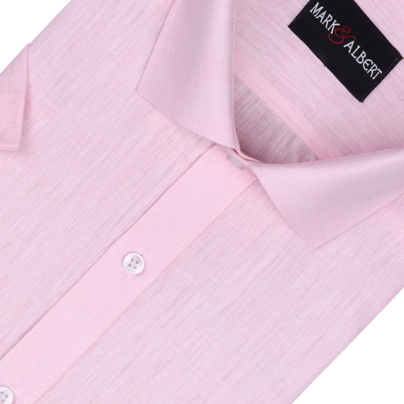 Image of MARK & ALBERT Men's Half Sleeve Pure Linen White Shirt
