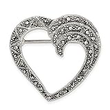 Sterling Silver Marcasite Open Heart Pin Brooch 32mm 33mm style QP332