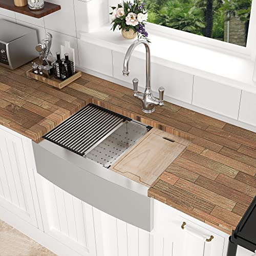 GOWE 36 Farmhouse Sink Workstation - 36 * 21 * 9 Inch Kitchen Sink Stainless Steel 18 Gauge Apron Front Kitchen Sink