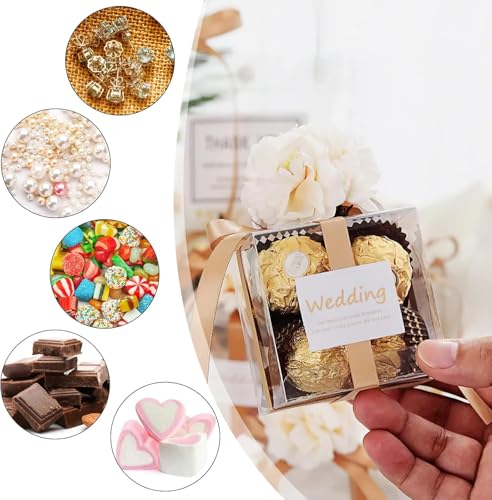 CXWFLM 50 Stück Transparente Geschenkboxen 5x5 cm– Mini Klarsichtboxen für Gastgeschenke, Süßigkeiten, Hochzeit, Geburtstag, Party–Kunststoff Verpackung für kleine Geschenke & DIY