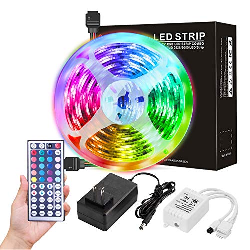 SITERWELL Led Strip Lights - LED Light Strip 16.4ft with 5050 LED Tape Lights, Color Changing Lights with 44 Keys IR Remote and 12V Power Supply, Flexible Strip Lights for Home, TV, Party Decoration