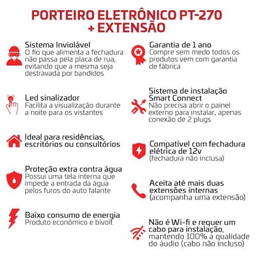 Porteiro Eletrônico PT-270 Com Interfone Extensão PT-275 Protection Preto/Preto