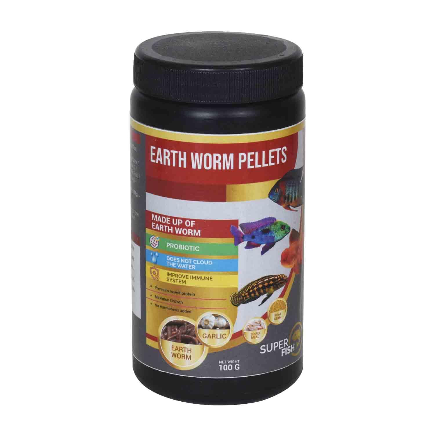 Superfish Earth Worm Pellets 100g - Premium Fish Food for Enhanced Growth & Health. Nutritious, Pellets for a Vibrant Aquarium and Happy Fish