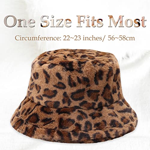 Image of Bucket Hat Women Furry Fuzzy Bucket Hats for Ladies, Winter Warm Fluffy Plush Faux Fur Hat for Women