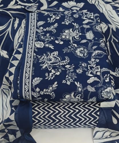 Image of DRAVINAM Trends Women's Premium Cambric Cotton Jaipuri Printed Unstitched Salwar Suit Dress Material with Mulmul Cotton Dupatta
