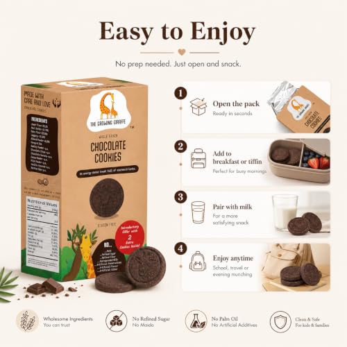 Image of The Growing Giraffe Whole Grain Chocolate Cookies- No Refined Sugar, No Maida, No Artificial Additives, No palm oil, Healthy Biscuits with jaggery and butter for Kids & Grown-Up Adults- Pack of 2