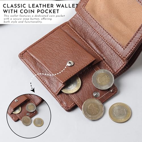 Image of VEMILIO Vegan Leather Wallet for Men & Women | 6 Card Slots | ID Window | Coin Pocket | 2 Hidden & 2 Currency Compartments | Durable Slim Bifold Purse (Brown)