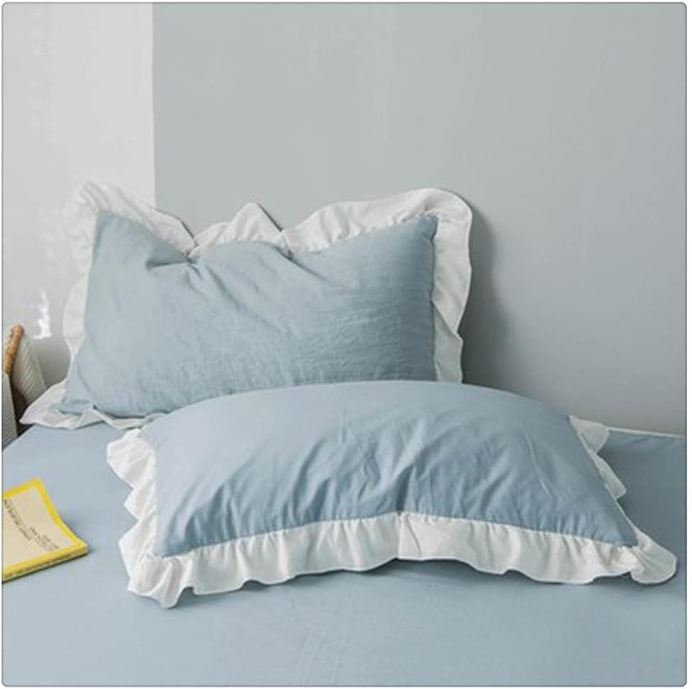 Nordic Minimalist Solid Color Pillowcase with Lace Decoration Cotton Pillowcase Small Fresh Pair(Style H)