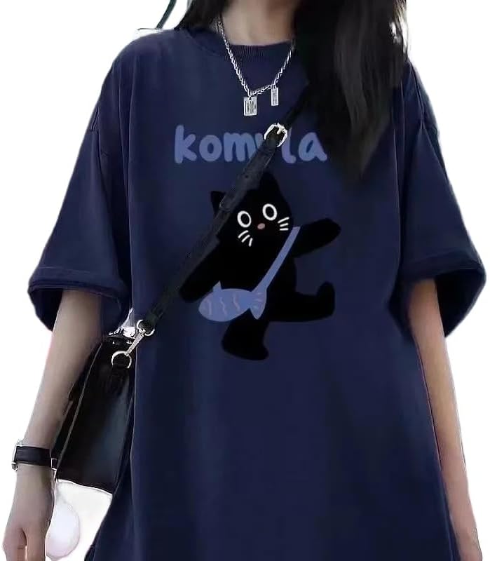 Women Vintage Oversized T-Shirt Y2K Cat Graphic Harajuku Tee Tops Summer Emo Grunge Streetwear Preppy Gothtic Clothes