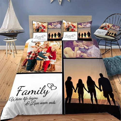 Custom Bedding Set with Photo & Text Personalized Kids Duvet Cover Sets with 2 Pillowcases Gift for Family Girls Boys(No Comforter)