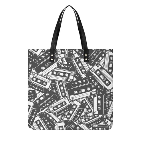 Sac cabas noir et blanc en toile pour femme grand format 39x39cm