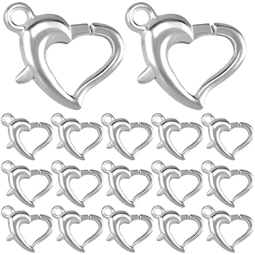 Hinzic 20Pcs Silver Heart Lobster Clasps For Jewelry Making 12Mm White Gold Plated Brass Clasps For Making Bracelet Necklace Keyring Buckle Women Girls #TOP25