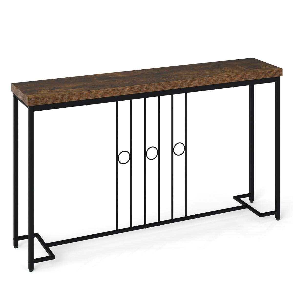 Helloshop26 - Mesa de consola industrial de metal y madera rústica, 140 x 30 x 81 cm, espacio de almacenamiento Chic Minimalista en MDF marrón 20_0021042