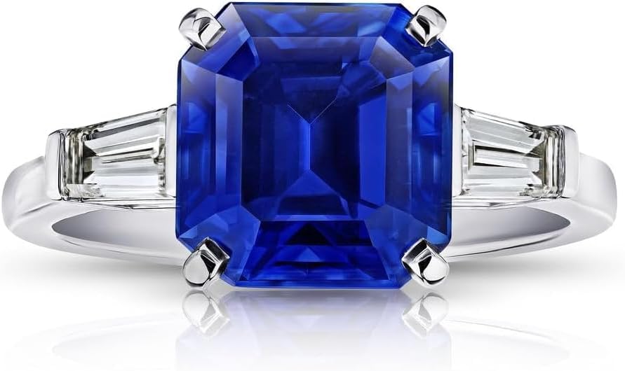 2.20 Ct Asscher Cut Blue Sapphire Engagement Ring for Women Sterling Silver 14k White Gold Plated