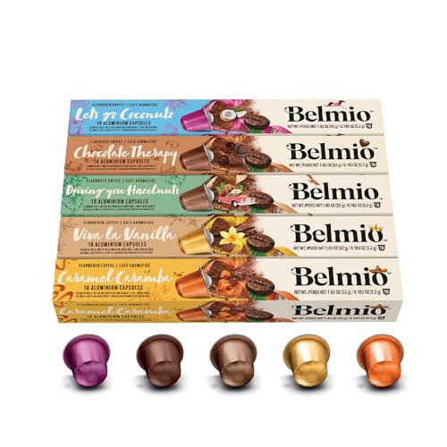 Belmio Cápsulas Nespresso Compatibles, Pack Gama de Sabores, Capsulas de Café Tostado Medio, Intensidad 6, Auténtica Calidad de Bélgica, 5 Sabores, 50 Unidades