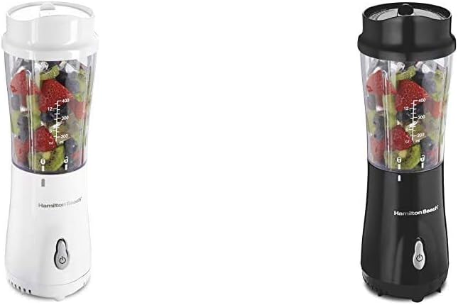 Hamilton Beach 14 oz Batidora Compacta Personal con Taza de Viaje y Tapa, Blanco + Negro