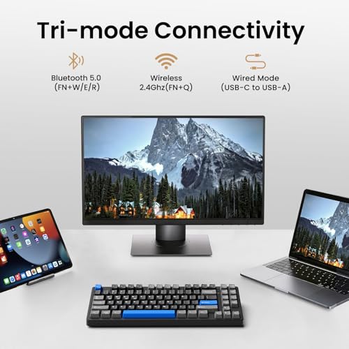 Image of Kisnt KN85 Wireless Mechanical Keyboard, 75% Layout, Bluetooth /2.4GHz /USB-C, Custom RGB Backlit, Hot-Swappable Linear Switch, Creamy Sound for Gaming /Typing (Textured Black)