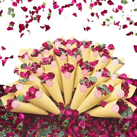 3 Quarts of Red Rose Petals and Eucalyptus Leaves Wedding Confetti with Delphinium, Jasmine, and Marigold for Christmas - Large Packaging for 30 Cups Cover