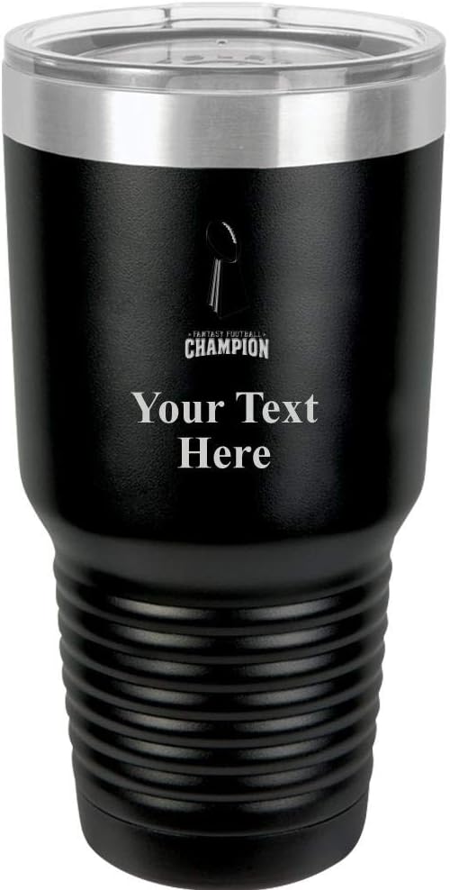 Fantasy Football Champ Travel 30oz Royal Blue Stainless Steel Vacuum Insulated Hot/Cold Tumbler with Clear Lid - Great Customizable Gift For Any Special Event. BPA Free