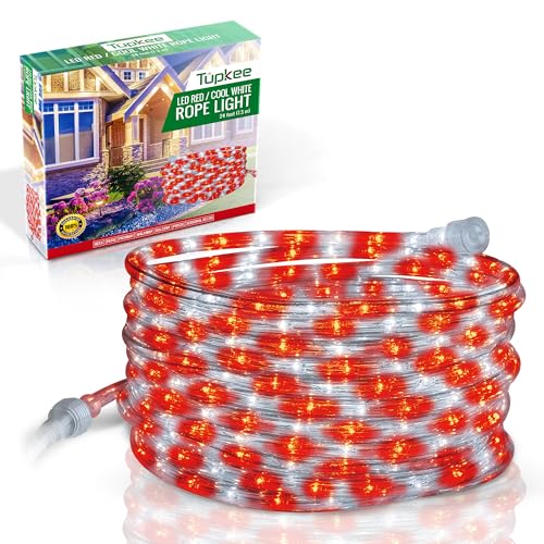 Tupkee Red & Cool White LED Rope Light 24 feet Indoor/Outdoor Waterproof