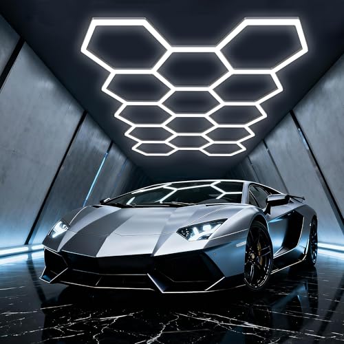 Image of VASTFIRE Hex Lighting Garage, 14 Grids Hexagon LED Lights, 6500K Super Bright Honeycomb Lights, DIY Easy Install, Durable Hexagon Ceiling Light for Garages, Gym, Warehouse, Exhibition Hall, House
