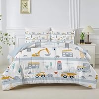 Gray Construction Single Duvet, Reversible Coverless Diggers Boy Duvet Single, Anti Allergy Bed Quilt 7.5 Tog for All Seasons - 1 Soft Washable Comforter Bedding with 2 Pillowcases - B77