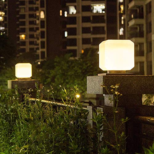 Berlato Outdoor Post Lights, 9.4 In * 7.8 In White Acrylic Cube Outdoor Post Light With Black Base, Waterproof Level Ip44,Outdoor Column Lights Is Suitable For Courtyard, Villa, Balcony #TOP3