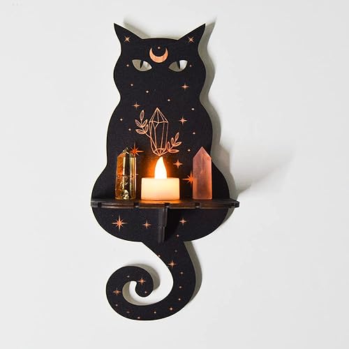 Miniatura 7 de Estante de cristal negro, estante de exhibición de cristal negro, soporte de péndulo de cristal, estante de exhibición, bruja, murciélago, polilla,