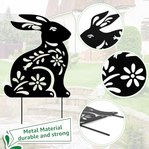 Hvxrjkn 0100426972542 2Pcs Bunny Garden Stakes Metal Bunny Stakes Metal Garden Rabbit Decorations Statues Creative Rabbit Silhouette Lawn Stakes Decorative Black Rabbit Yard Art thumb #2