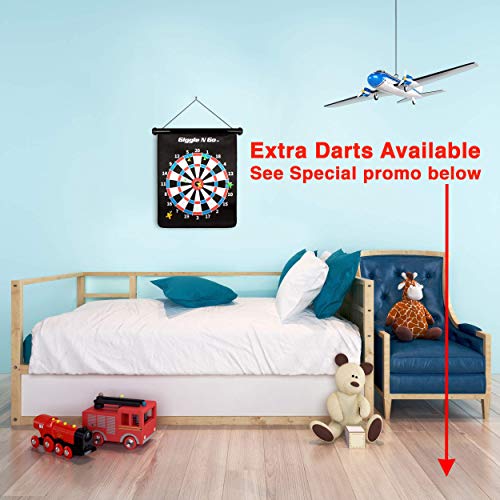Giggle N Go Magnetic Dart Board Game - Our Reversible Rollup Dart Board Set Includes 6 Safe Darts, 2 Dart Games and Easily Hangs Anywhere - Ultimate in Indoor Games (Checkers Theme) - Thumbnail 3