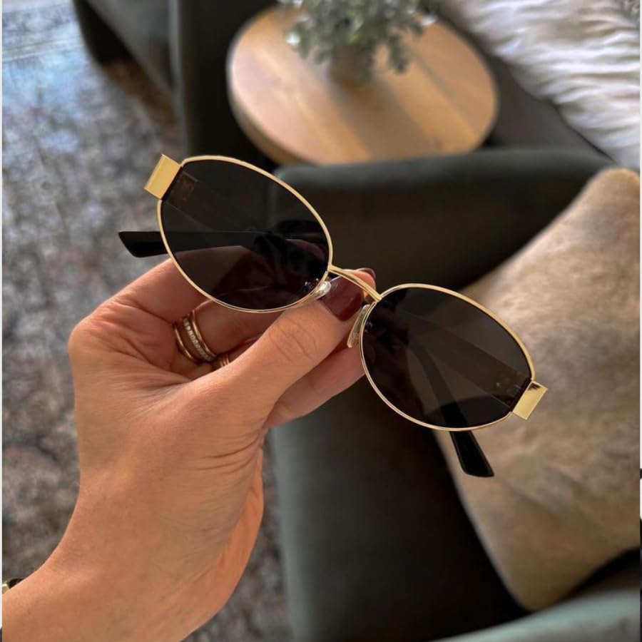 Image of Gold Frame Black Oval UV Protection Polarized Sunglasses for Men & Women Unisex Daily Beach Retro Wear