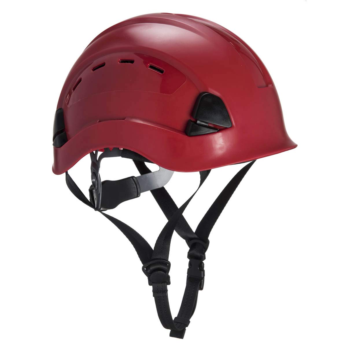 Height Endurance Mountaineering & Climbing Rated Scaffolding Steeplejack Work Safety Ventilated Helmet Hard Hat With Chin Strap (Red)