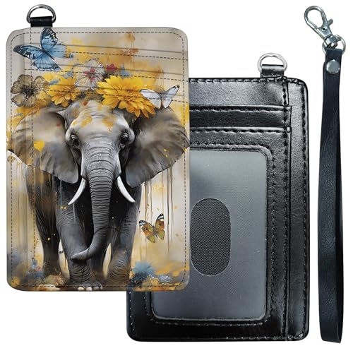 DHYYDSQZ Slim Minimalist Wallet for Men Women Small Credit Card Holder Wallet Front Pocket RFID Blocking Wallets Travel Thin Card Case with ID Window Card Organizer & Wristlet,Elephant Butterfly