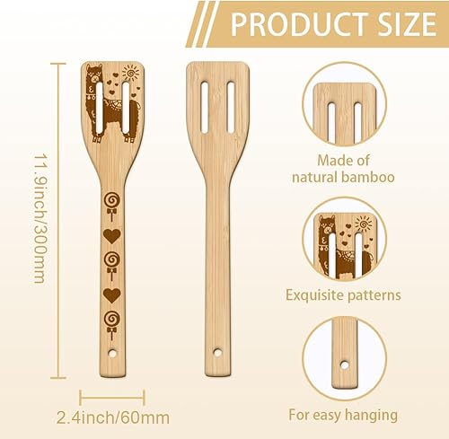 Miniatura 3 de GLOBLELAND Juego de 6 cucharas de cocina de bambú de pollo grabadas de madera, juego de espátulas de bambú para tallar, cuchara de cocina de madera