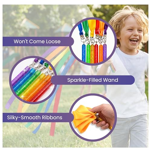 Image of GSi Ribbon Wands & Rings for Kids - Dance Ribbon Streamers with Sparkle Design & Rainbow Ribbons - Perfect for Toddlers, Preschool, Gymnastics, PE, Birthday Parties - Ages 2-12