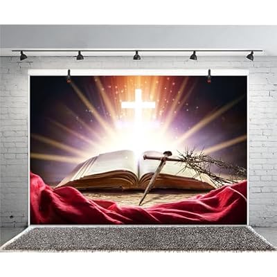 AOFOTO 7x5ft Cross Backdrop Christian Church Decorations Bible Holy Light Jesus Christ God Bless Christianity Easter Party Supplies Banner Thorns Crucifix Sanctuary Biblical Backdrop Photo Props