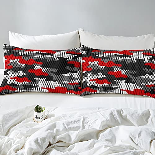 Camouflage Bedding Set Kids Red Camo Duvet Cover, Minimalist Campaign Camo Bed Sets For Boys Teens Adult Women Bedroom, Abstract Colorful Camouflage Comforter Cover With 1 Pillow Case, Twin #TOP3