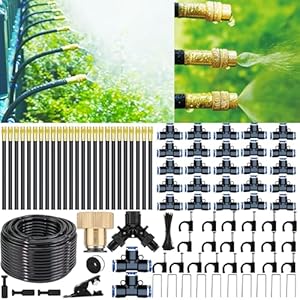 98 Ft Drip Irrigation System,360°Bendable Drip Irrigation Kit,25 Nozzles and 27 Quick Connectors,Automatic Garden Irrigation System,Adjustable Atomizing System for Plants, Greenhouse,Yard,Lawn