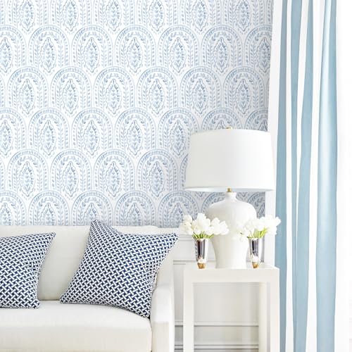 EeeComing Blue Peel and Stick Wallpaper Boho Wall Paper Peel and Stick Modern Contact Paper Self Adhesive Wallpaper for Bedroom and Bathroom Removable Cabinet Shelf Liner Vinyl 17.3”X118.1” by EeeComing - Used condition - Image 5
