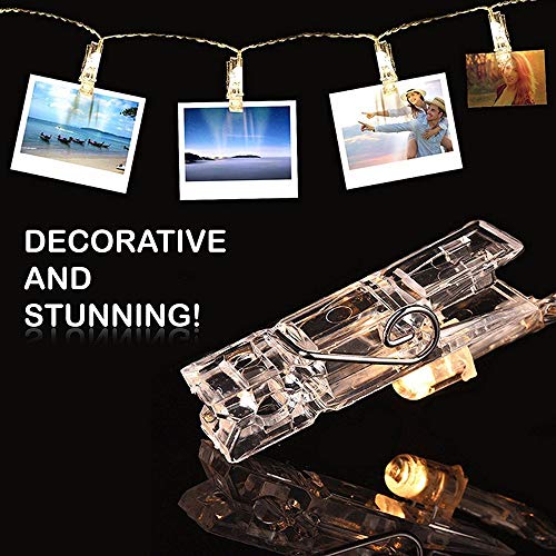 MZD8391 Dimmable 50 Battery-Powered Photo String Lights with Remote Control for Hanging Pictures, Cards, Memos - Warm White
