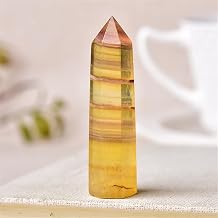 28 Color Natural Stones and Crystal Point Wand ReikiStone Tower Ore Polished Crafts Home DecorationCrystal Stone Mineral Specimen Color Yellow Fluorite, Size 70-80mm