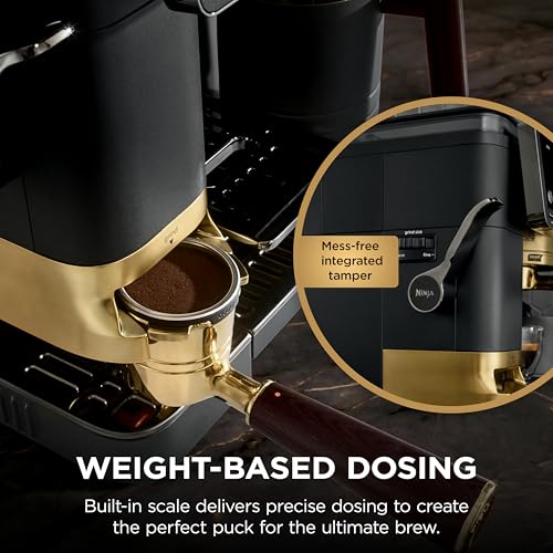 Image of Ninja Luxe Cafe Pro designed by David Beckham, Espresso Machine, Drip Coffee, Cold Brew, Hot Water, Integrated Tamper, Built-in Grinder, Hands-Free Frother for Lattes & More, Black /Gold, ES771BK