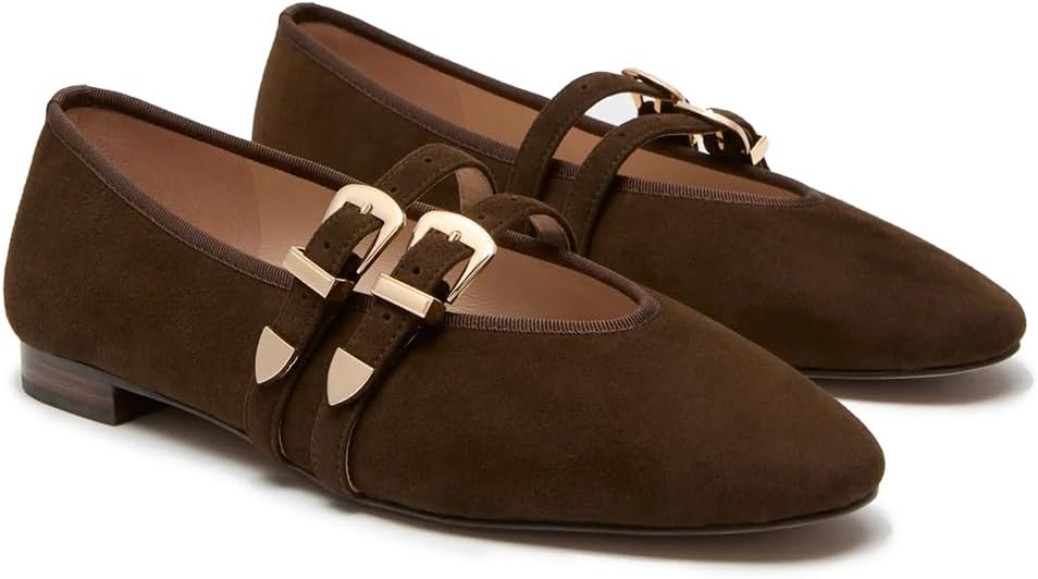 Womens Ballet Flats Shoes Mary Jane Flat with Double Buckle Strap Almond Toe Shoes Dressy Casual Trendy Slip On Work Flats - Image 4