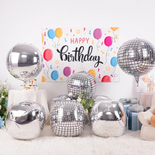 Image of Silver Disco Round Foil Balloons Birthday Prom Decor 22 Inch 6 Pcs
