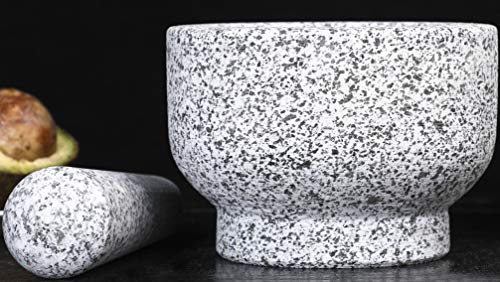 Siparui Mortar And Pestle Set Natural Granite Guacamole Molcajete Bowl 6Inch For Kitchen Herbs Pestos And Spices Grinder Include Non-Slip Silicone Mat Spoon Brush (15X10Cm,Unpolished) #TOP6