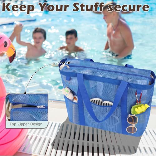 Image of Fammart Large Mesh Beach Bag for Women, Oversized Beach tote Swim Pool Bag