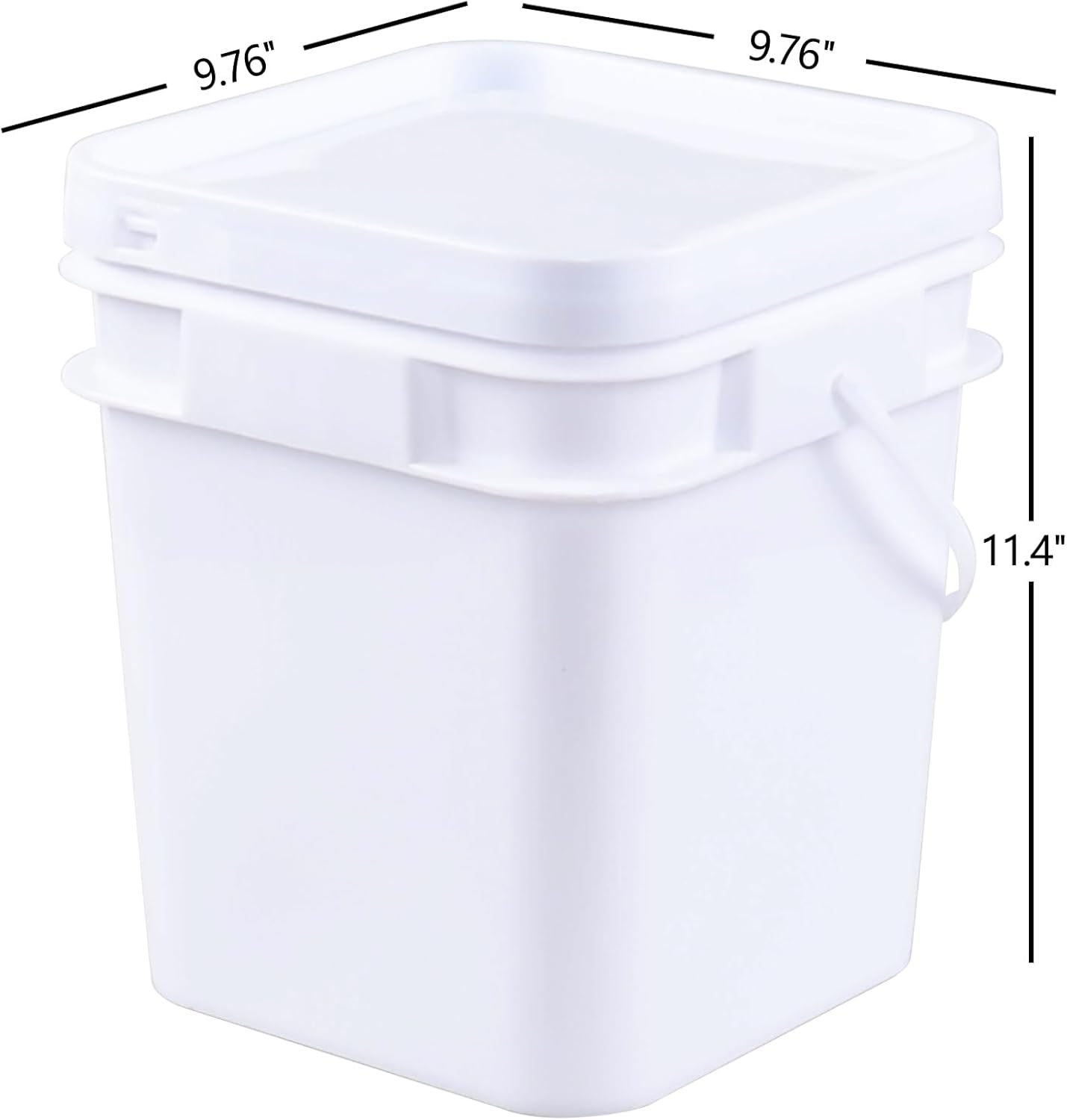 Kiddream 3ガロン プラスチック スクエアバケツ ホワイト収納バケツ 蓋とハンドル付き 4個パック