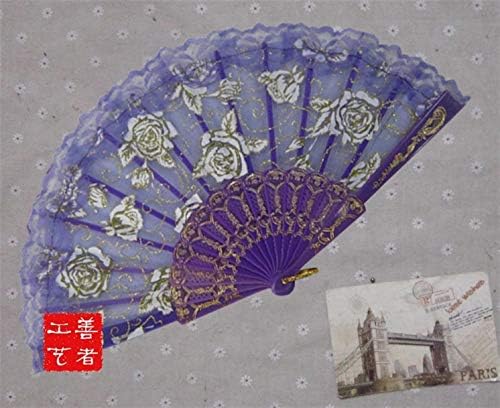 Miniatura 3 de ZAMTAC DHL 100 unids/lote estilo español rosa flor diseño plástico marco encaje seda mano ventilador, artesanía china plegable ventilador