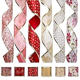 ARCCI Decorations Christmas Ribbon, 12 Rolls Wire Burlap Holiday Ribbon Swirl Wired Edge Sealing Sheer Glitter Ornaments Gift Wrapping 36 Yards(2.5